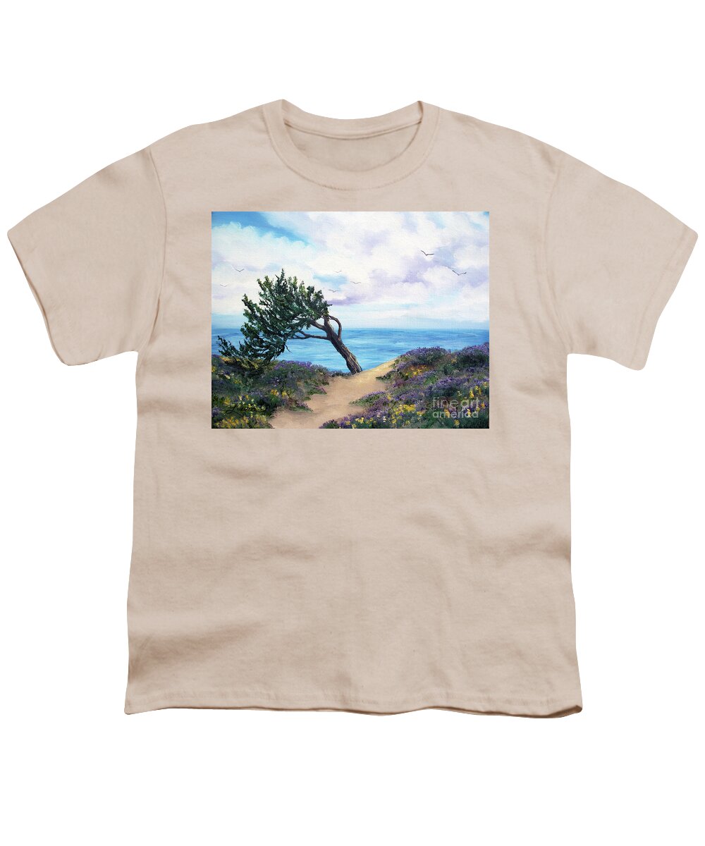 California Youth T-Shirt featuring the painting Sea Coast at Half Moon Bay by Laura Iverson