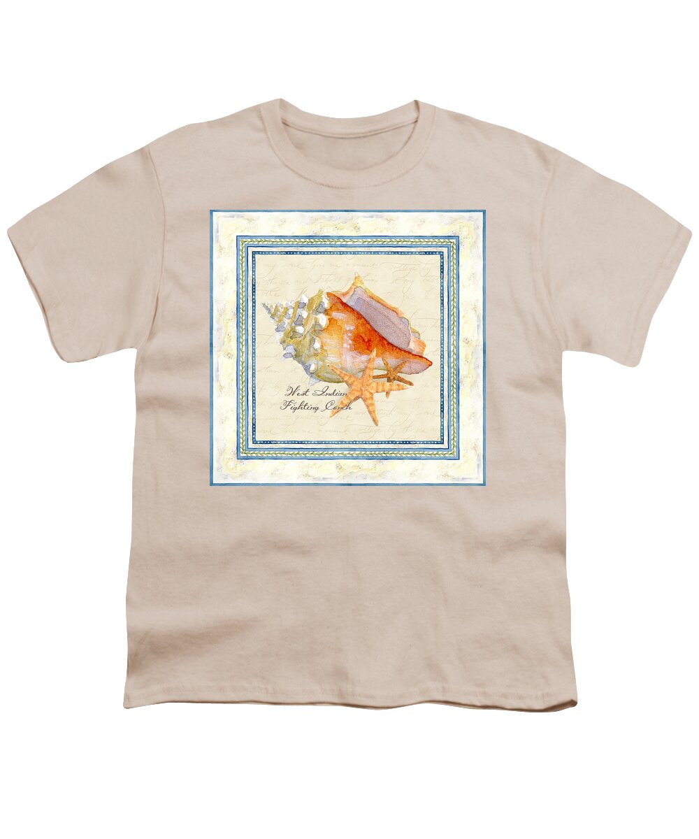 West Indies Youth T-Shirt featuring the painting Serene Shores - West Indies Fighting Conch n Starfish by Audrey Jeanne Roberts