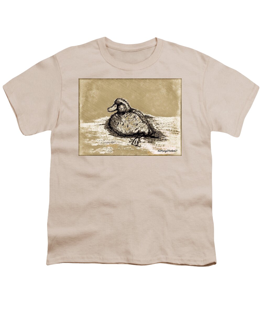 Mix Media Youth T-Shirt featuring the mixed media Sketch Of Duck In Water by MaryLee Parker