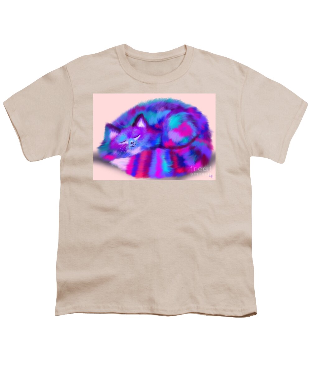 Colorful Cat Youth T-Shirt featuring the painting Sleepy Colorful Kitty by Nick Gustafson