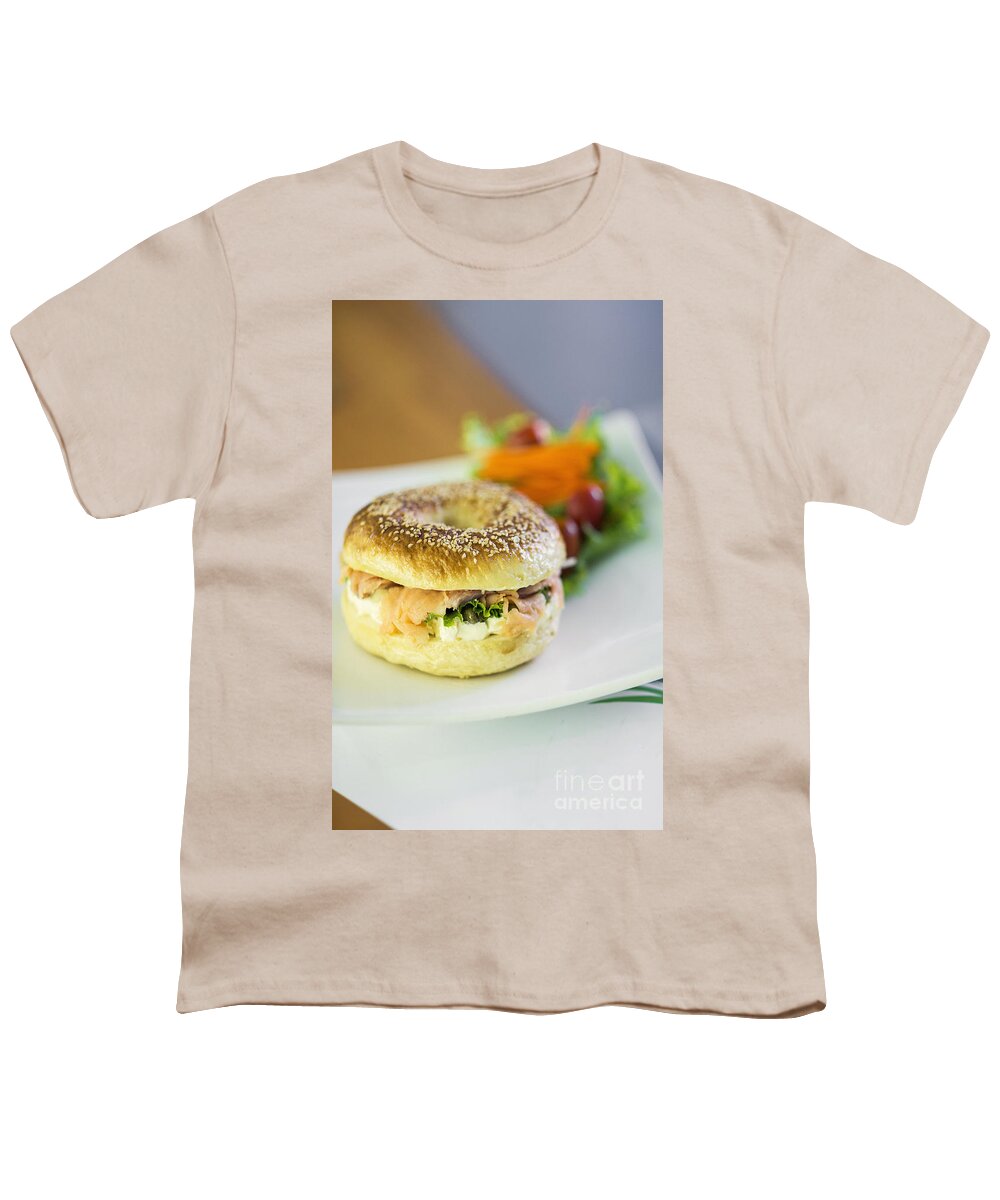 Bagel Youth T-Shirt featuring the photograph Smoked Salmon And Cream Cheese Bagel by JM Travel Photography