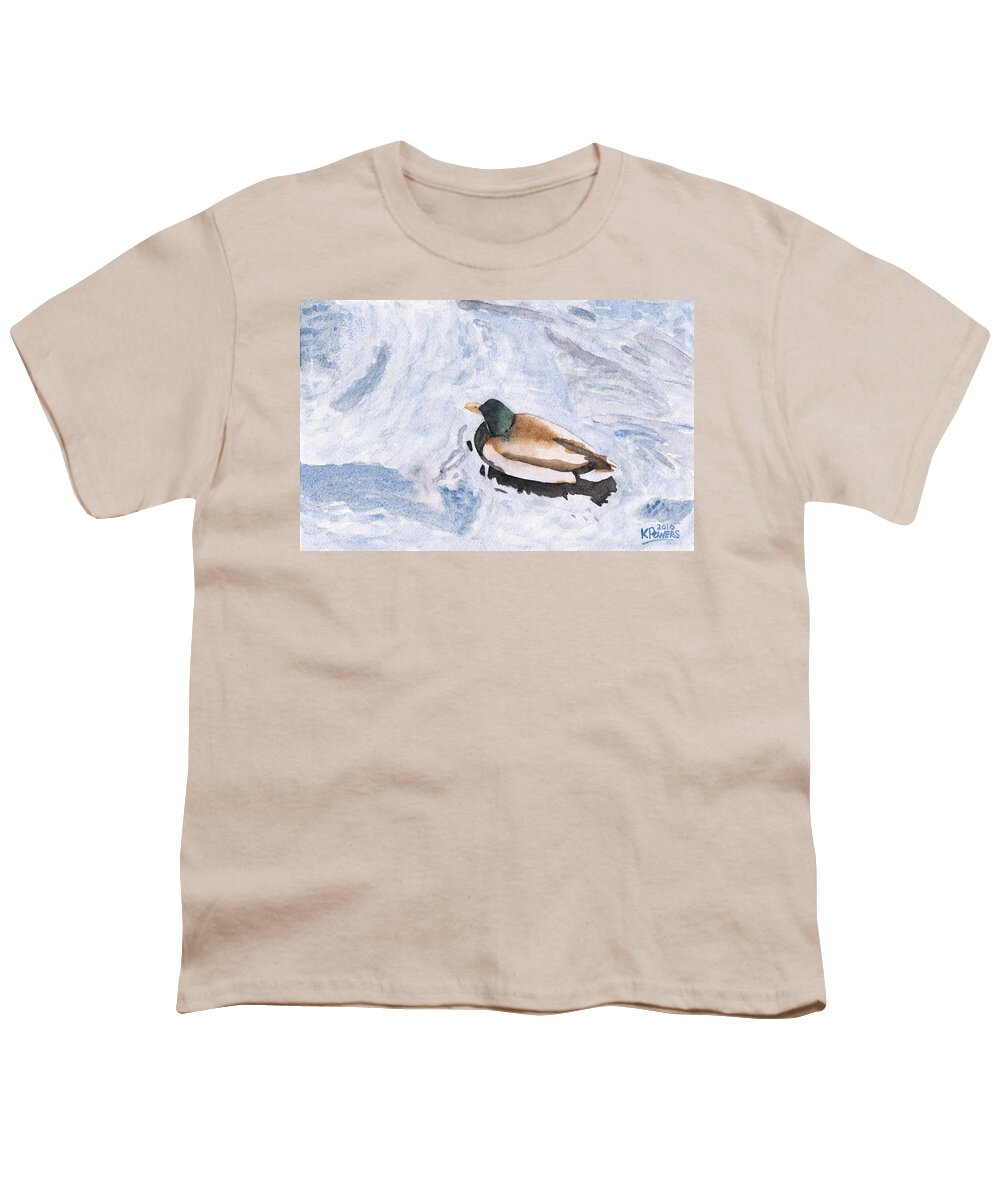 Watercolor Youth T-Shirt featuring the painting Snake Lake Duck Sketch by Ken Powers