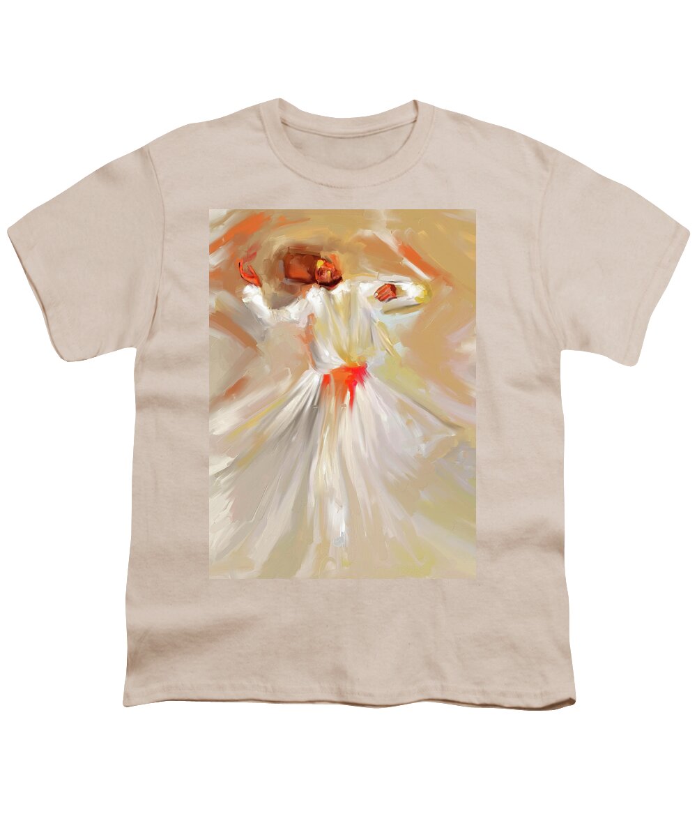 Tanoura Youth T-Shirt featuring the painting Sufi Whirl 9 Painting 723 3 by Mawra Tahreem