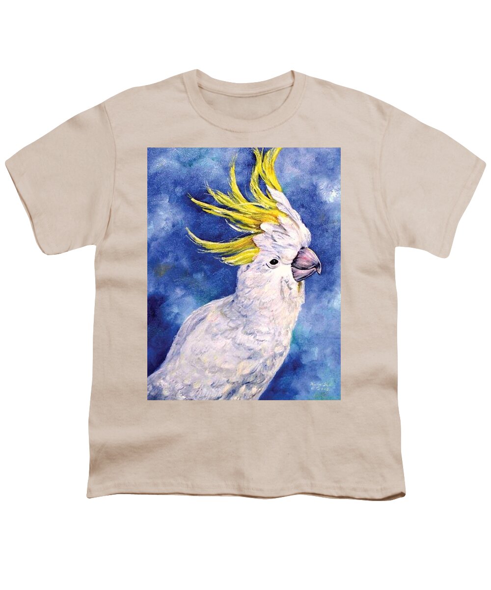 Cockatoo Youth T-Shirt featuring the painting Sulphur-crested cockatoo by Ryn Shell