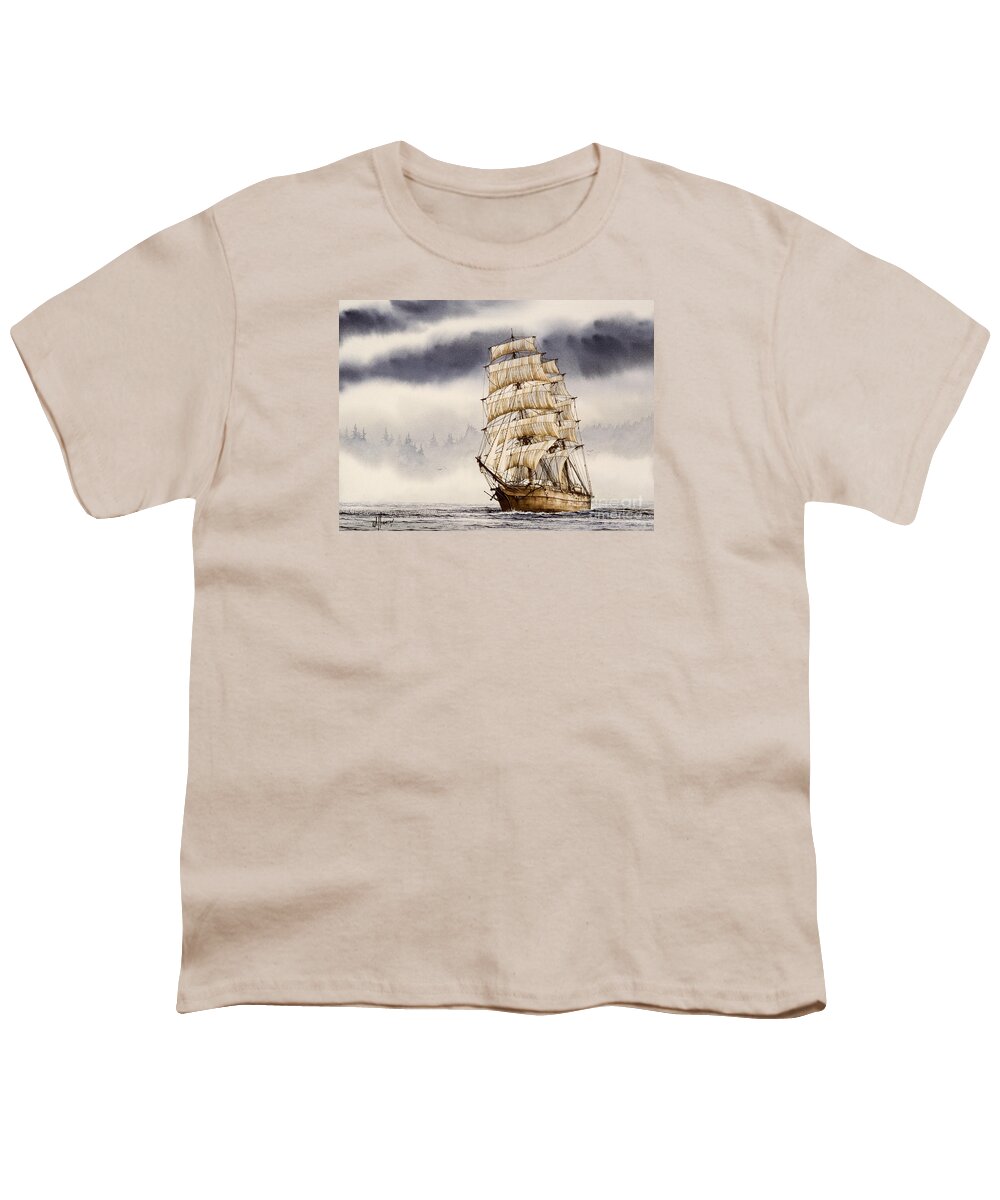 Tall Ship Print Youth T-Shirt featuring the painting Tall Ship Adventure by James Williamson