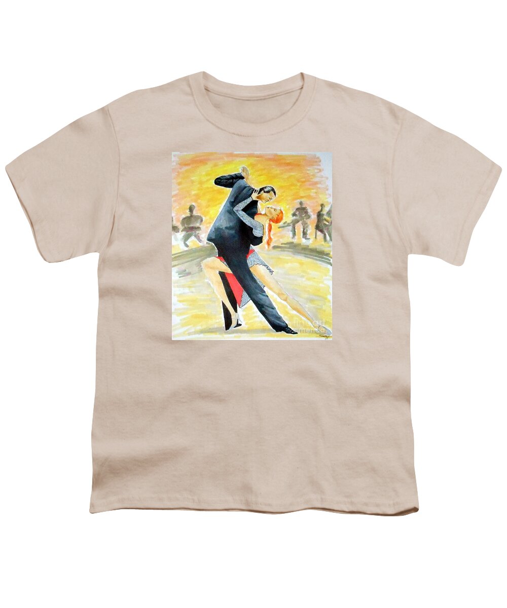 Ballroom Dancers Youth T-Shirt featuring the drawing Tango Tangle -- Portrait of 2 Tango Dancers by Jayne Somogy