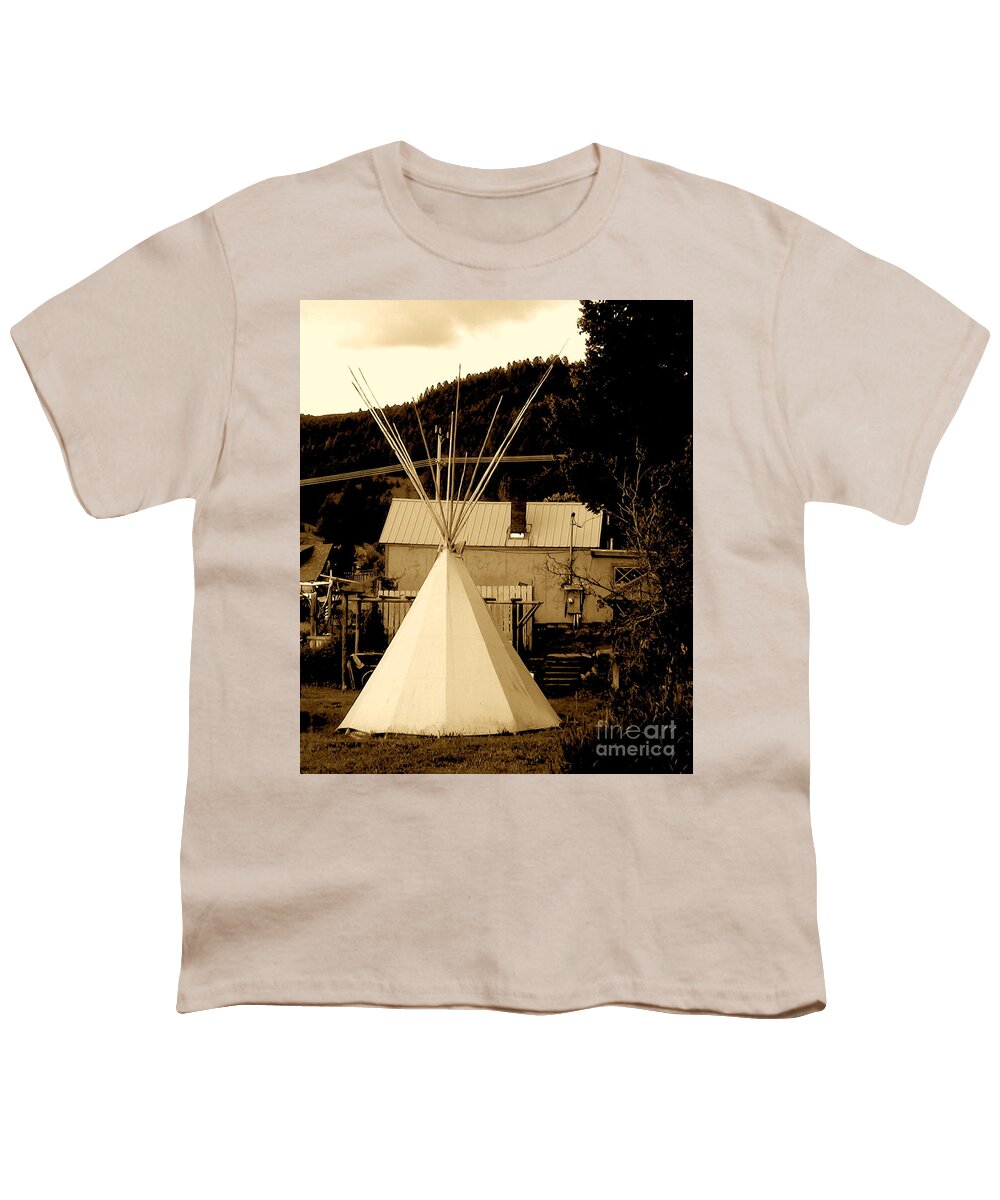 Teepee In Montana Youth T-Shirt featuring the digital art Teepee in Montana by Karen Francis
