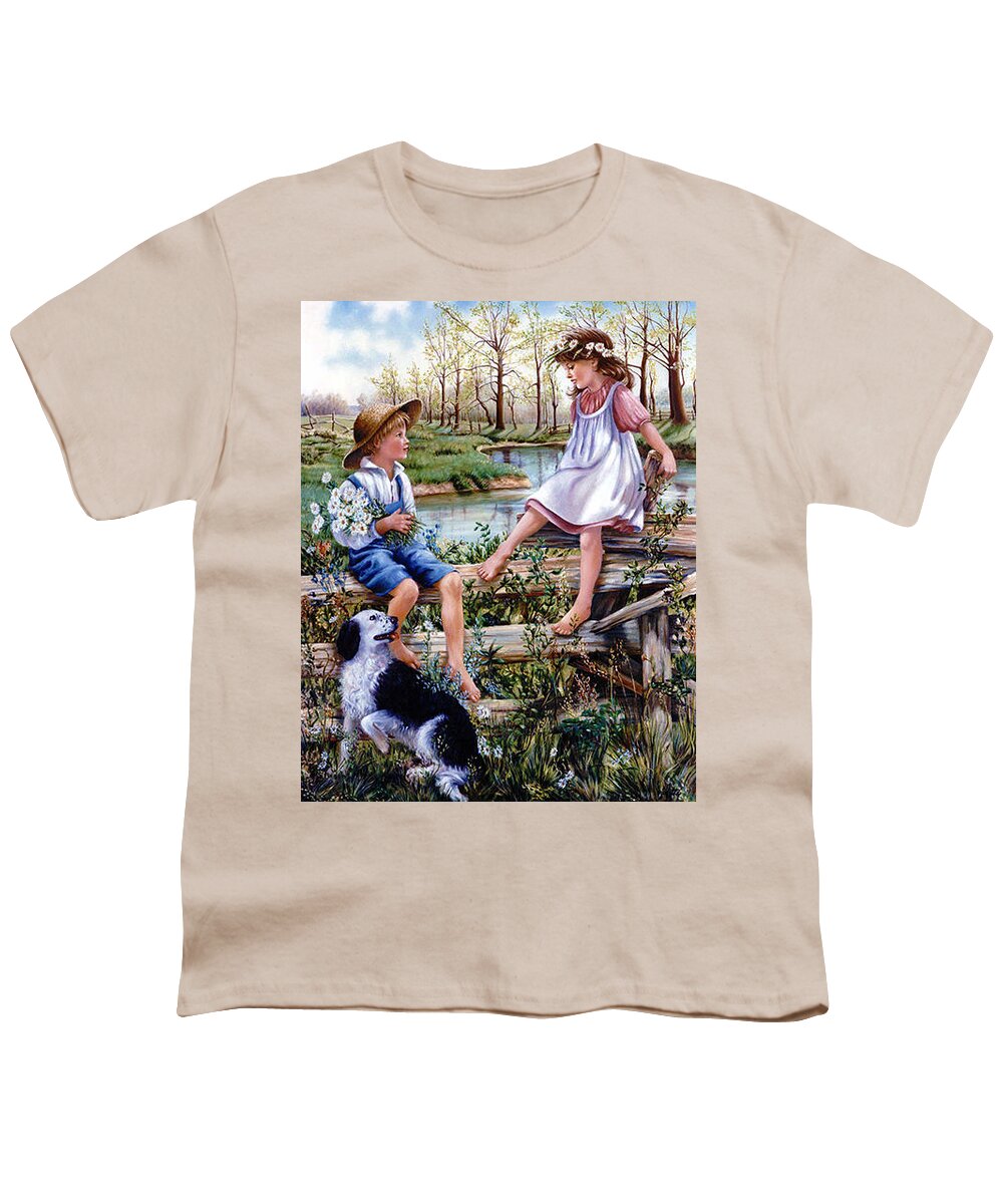 Historic Landscape With Children Youth T-Shirt featuring the painting The Flirt by Marie Witte
