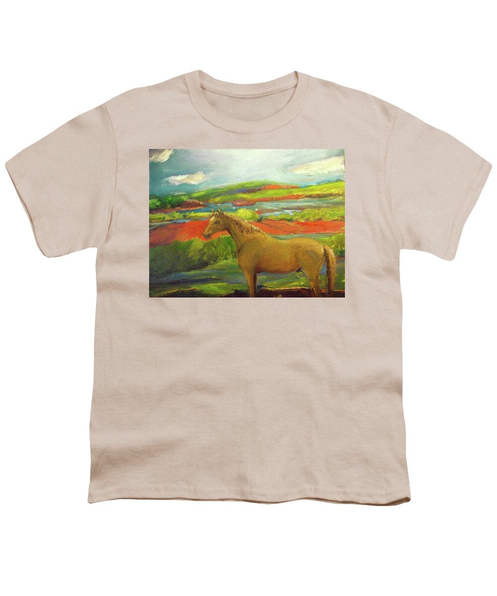 Wild Horse Youth T-Shirt featuring the painting The Outlier by Susan Esbensen