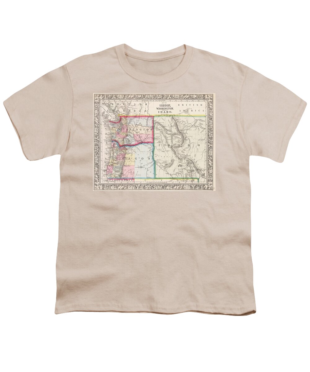 1800s Youth T-Shirt featuring the photograph The Pacific Northwest Historical 1800s Map by Toby McGuire