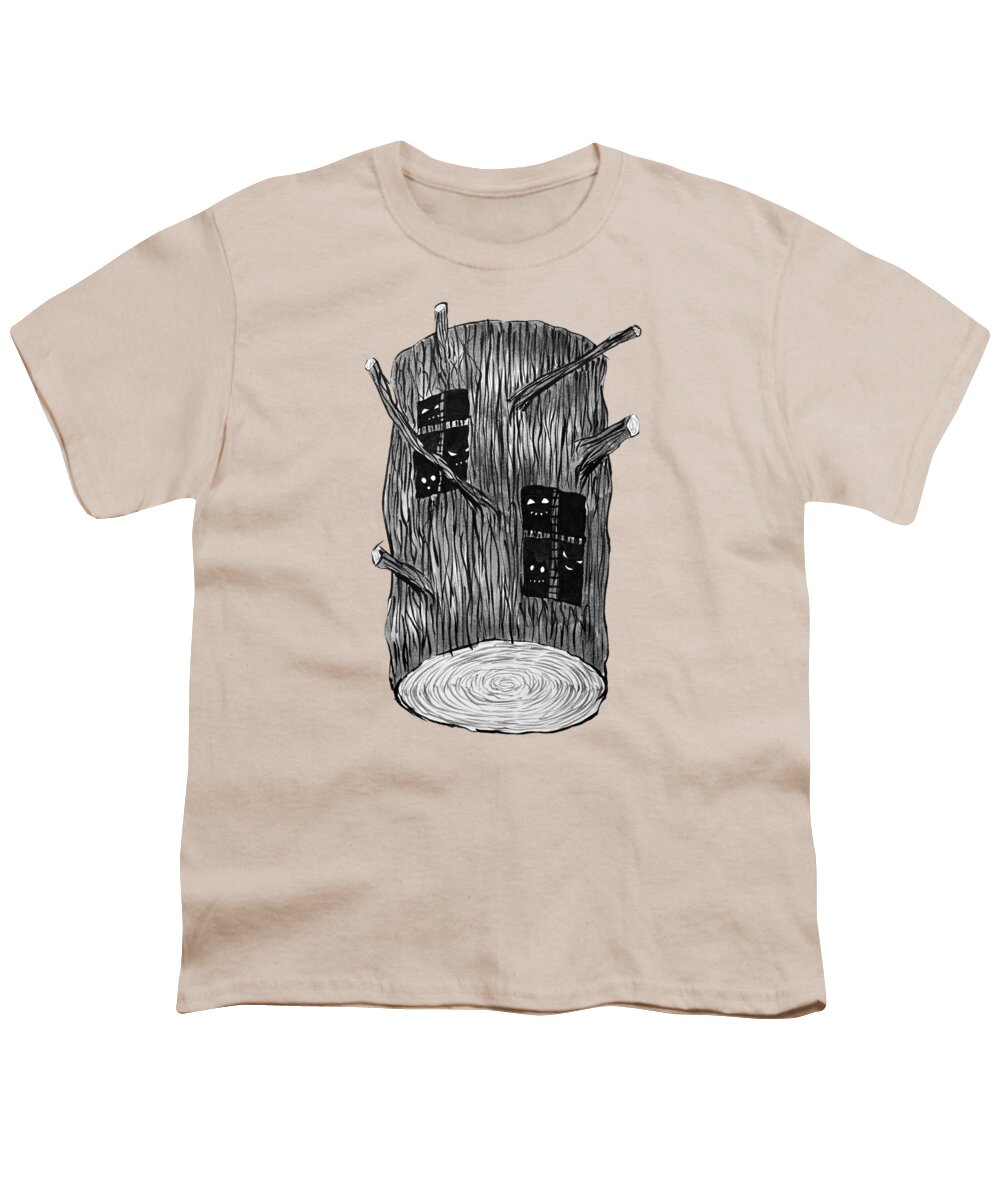 Trunk Youth T-Shirt featuring the digital art Tree Log With Mysterious Forest Creatures by Boriana Giormova