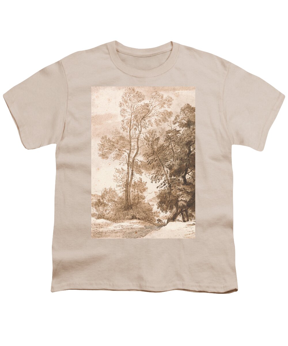 English Romantic Painters Youth T-Shirt featuring the drawing Trees and Deer by John Constable