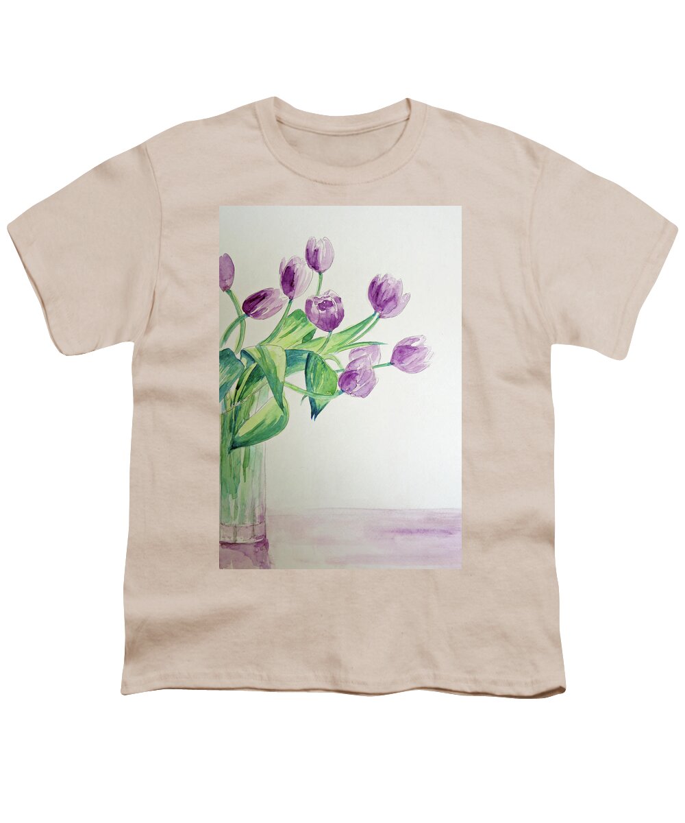 Flowers Youth T-Shirt featuring the painting Tulips in Purple by Julie Lueders 