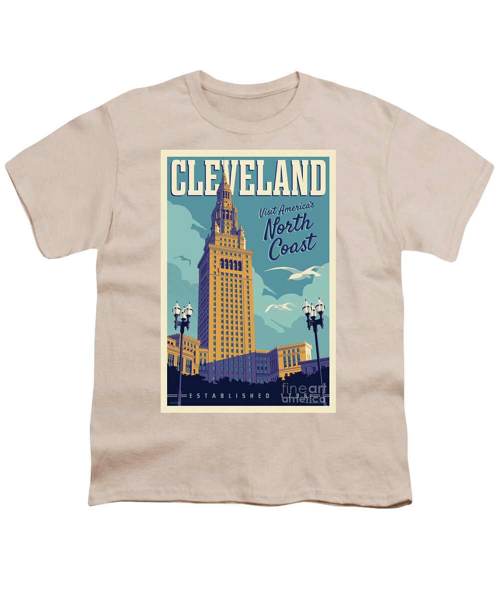 Travel Poster Youth T-Shirt featuring the digital art Cleveland Poster - Vintage Style Travel by Jim Zahniser