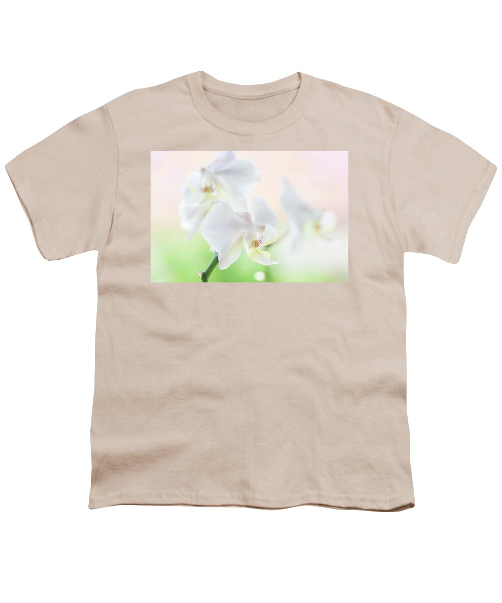 Jenny Rainbow Fine Art Photography Youth T-Shirt featuring the photograph White Orchid Macro 21. Series Elegance by Jenny Rainbow