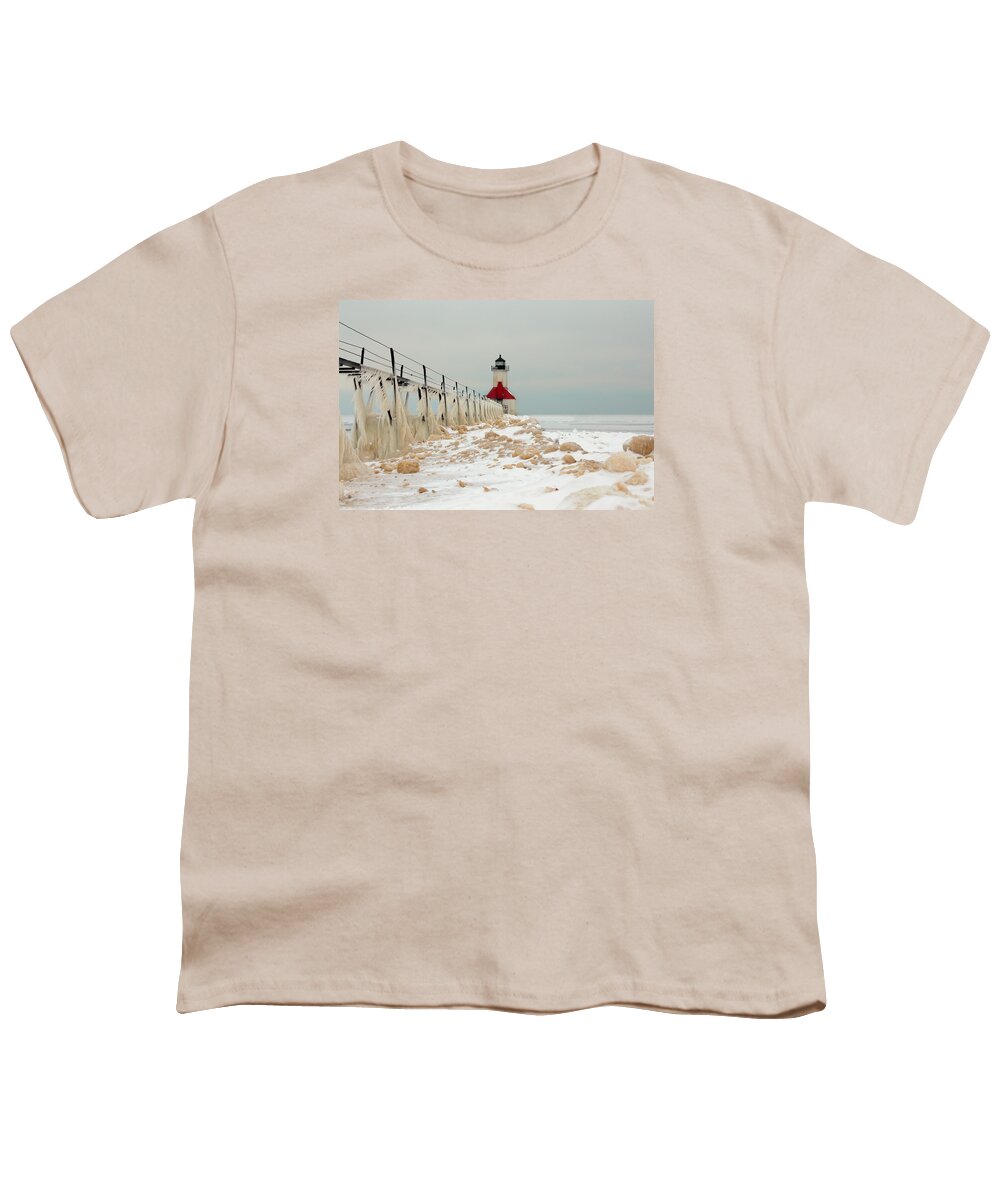 St Joseph Lighthouse Youth T-Shirt featuring the photograph Winter at St. Joe's Light by Susan Rissi Tregoning