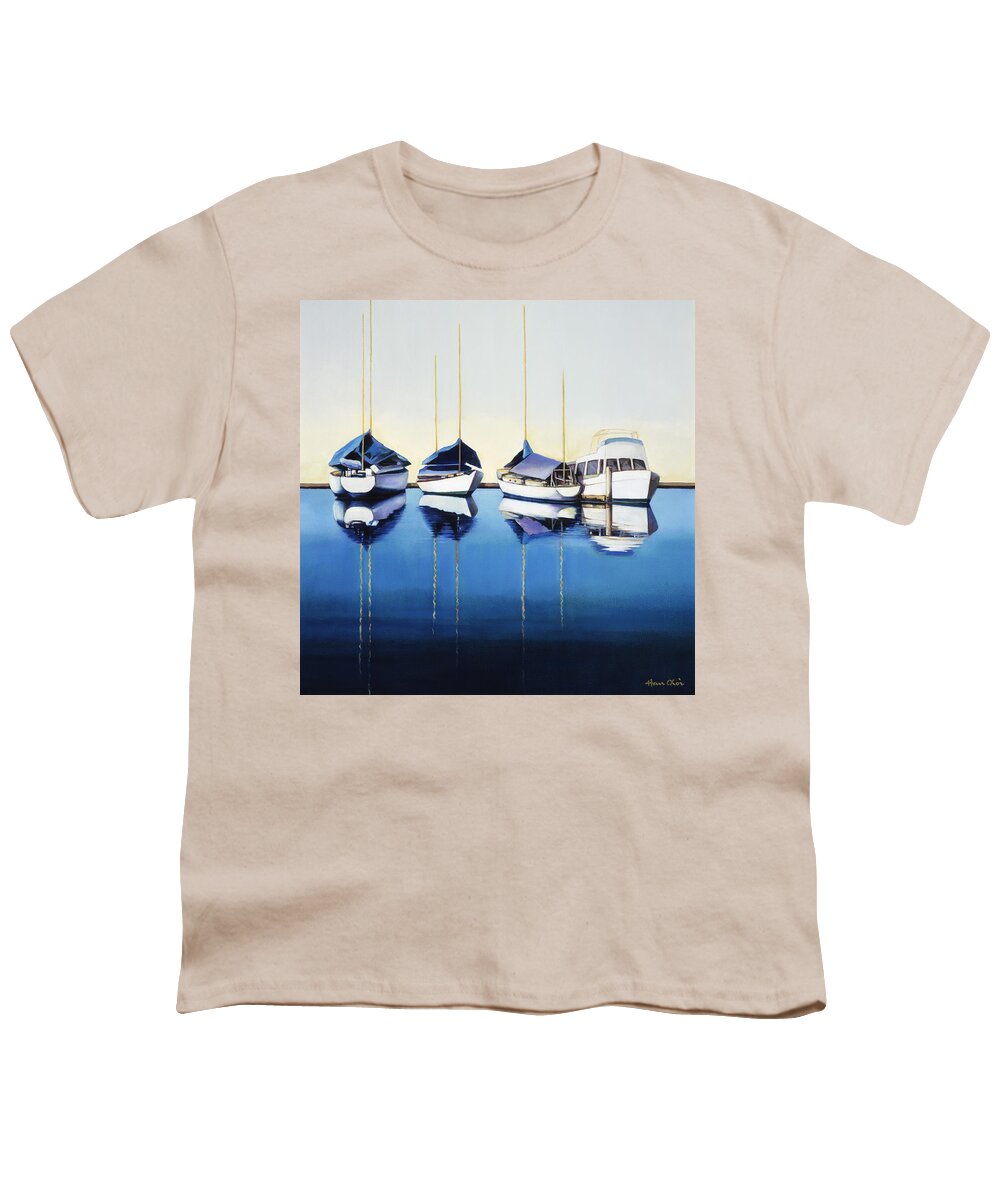 Art Youth T-Shirt featuring the painting Yacht Harbor by Han Choi - Printscapes