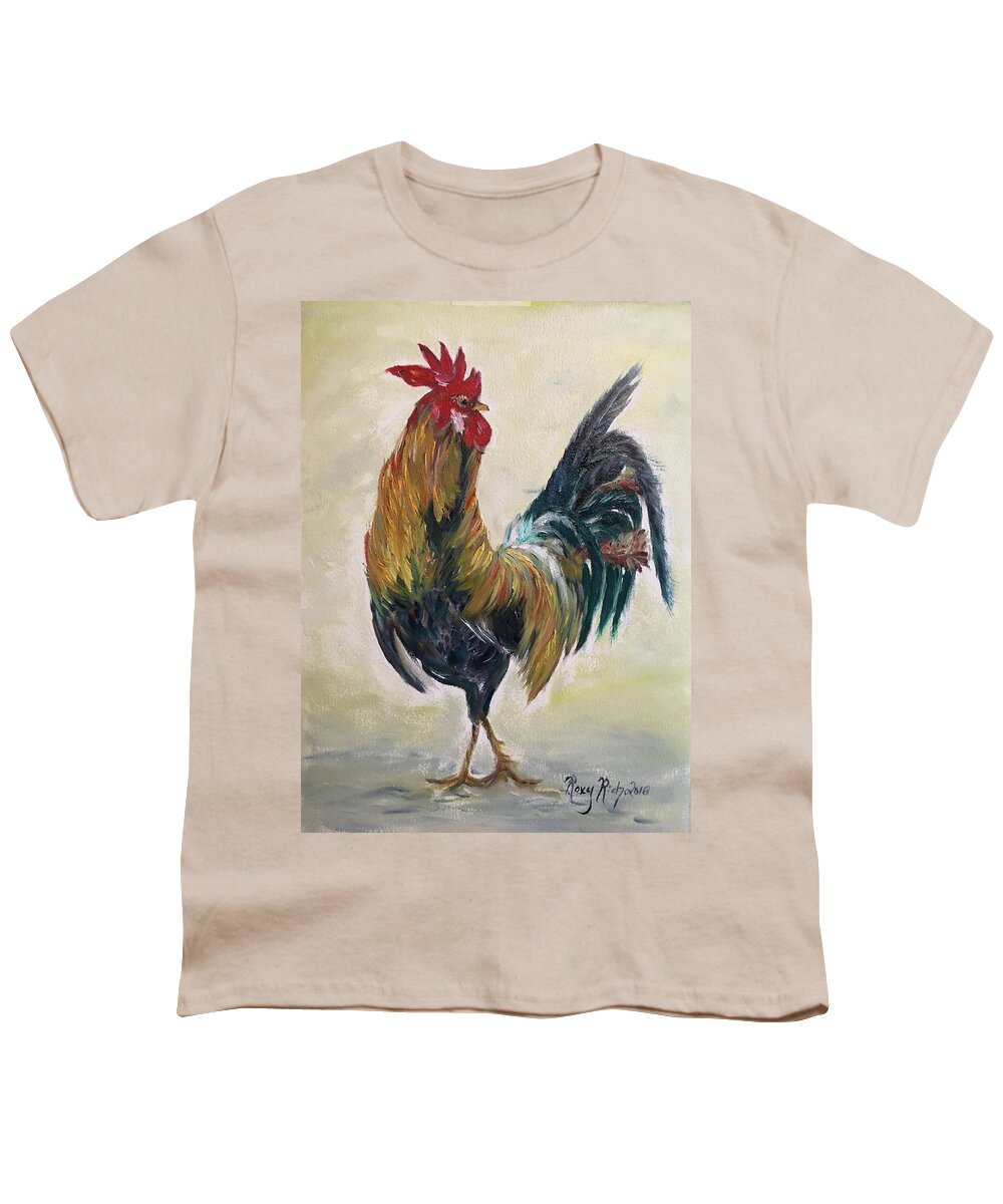 Rooster Youth T-Shirt featuring the painting Who you calling Chicken #1 by Roxy Rich