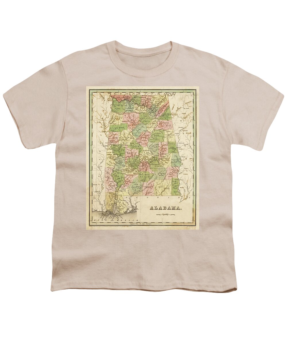 Alabama Youth T-Shirt featuring the digital art 1838 Map of Alabama Historical Map by Toby McGuire