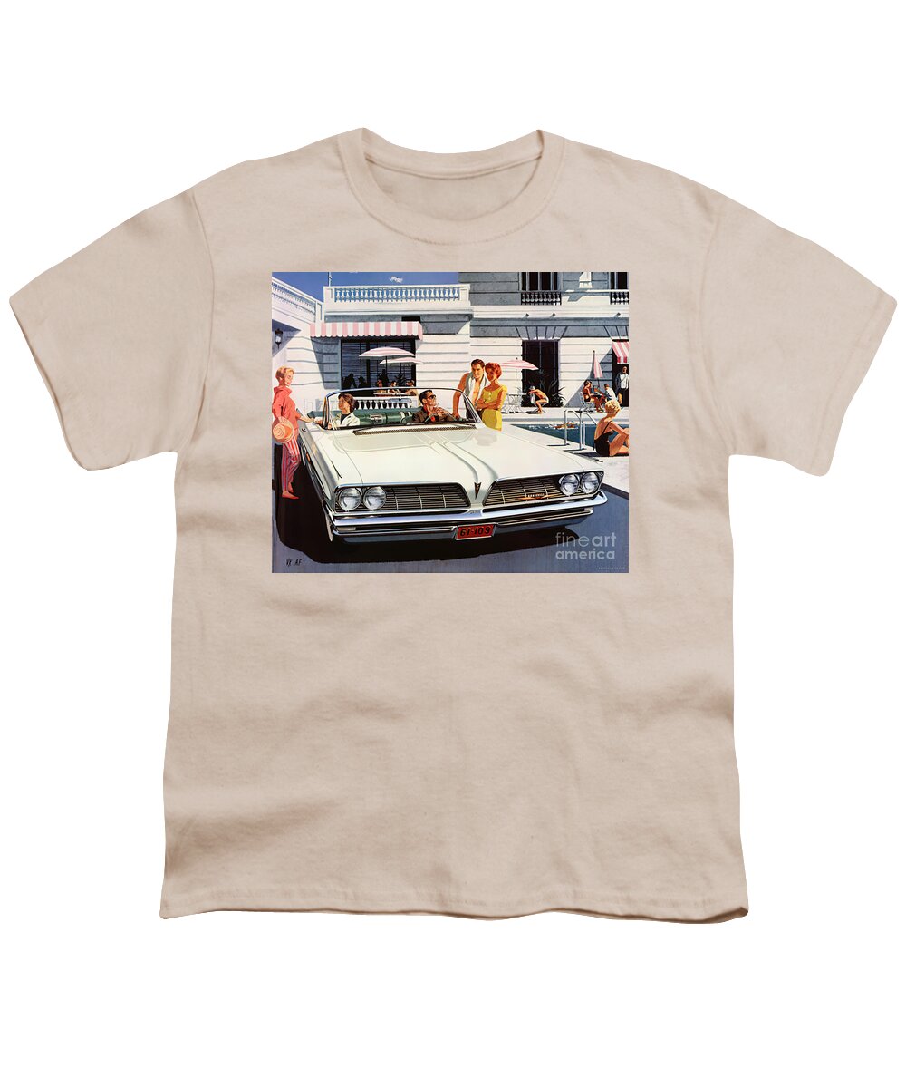 Vintage Youth T-Shirt featuring the mixed media 1961 Pontiac Convertible Advertisement Country Club And Fashion Models by Retrographs