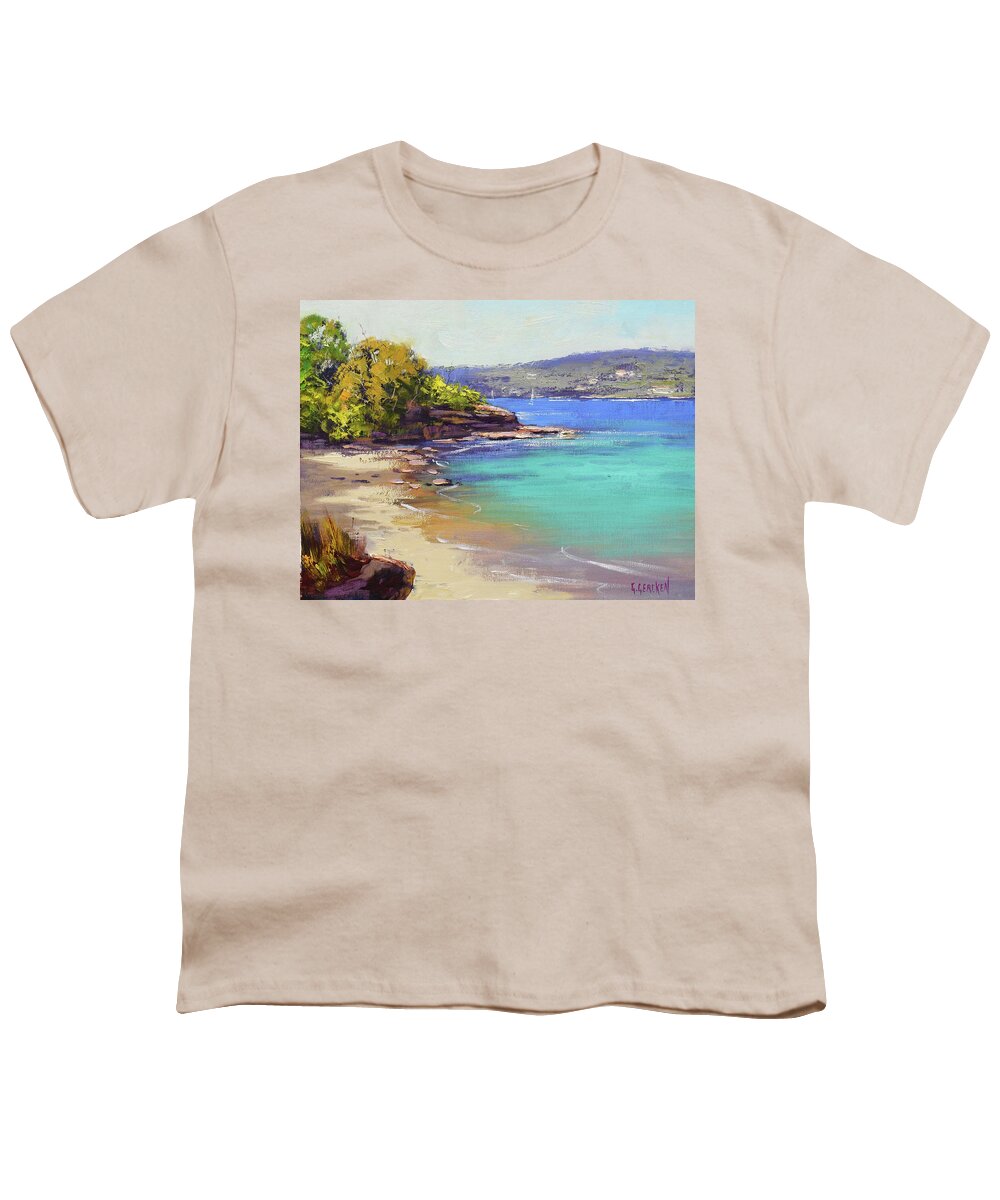 Beach Scenes Youth T-Shirt featuring the painting Sydney Harbour Beach #3 by Graham Gercken