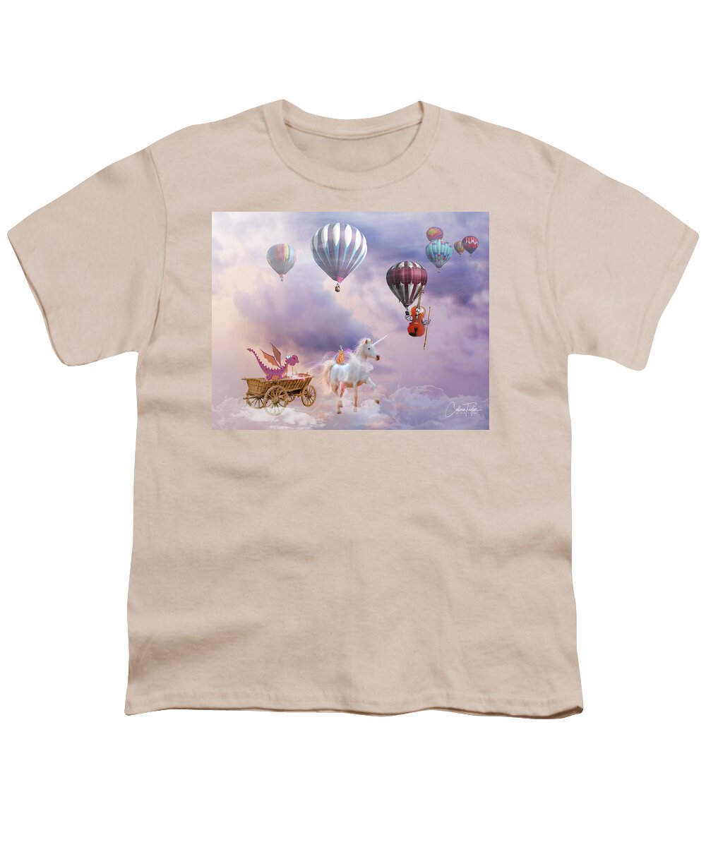Children's Books Youth T-Shirt featuring the mixed media A Dragon in a Unicorn Wagon by Colleen Taylor