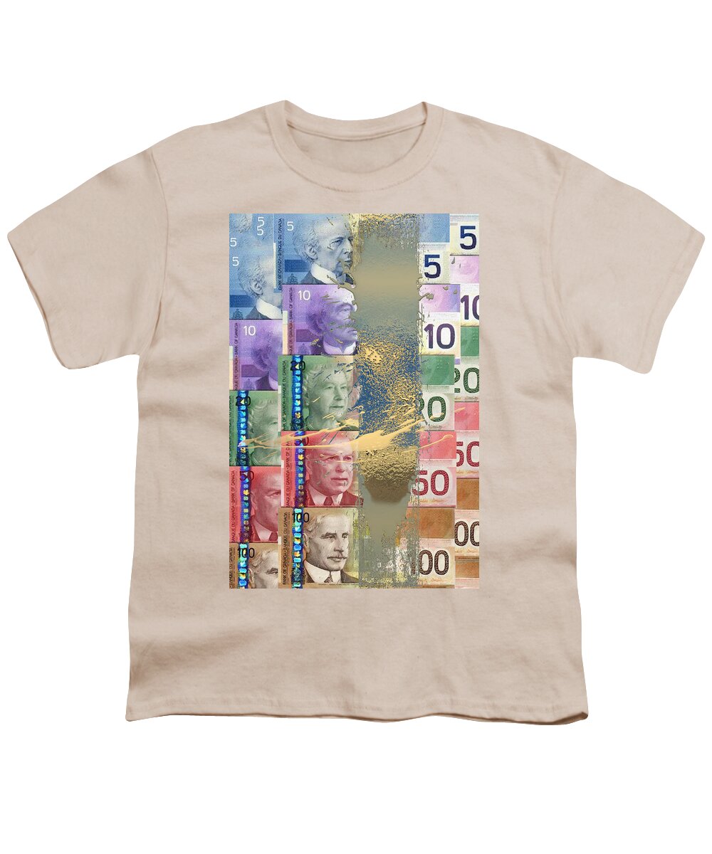 ‘money’ Collection By Serge Averbukh Youth T-Shirt featuring the digital art Pure Gold - Selection of Canadian Paper Currency by Serge Averbukh