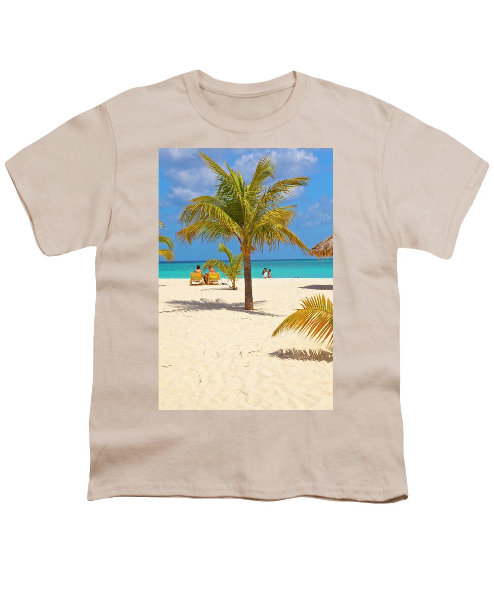 Estock Youth T-Shirt featuring the digital art Aruba, Eagle Beach Scene by Claudia Uripos