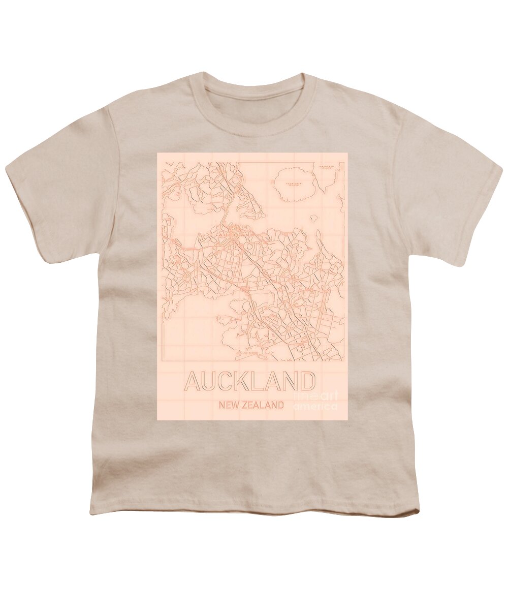 Auckland Youth T-Shirt featuring the digital art Auckland Blueprint City Map by HELGE Art Gallery