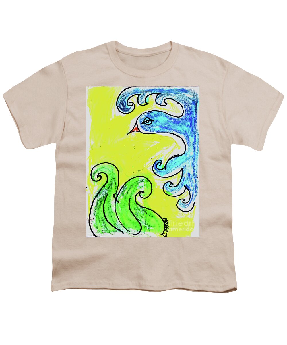Bird Youth T-Shirt featuring the painting Blue Bird With Grass by Genevieve Esson