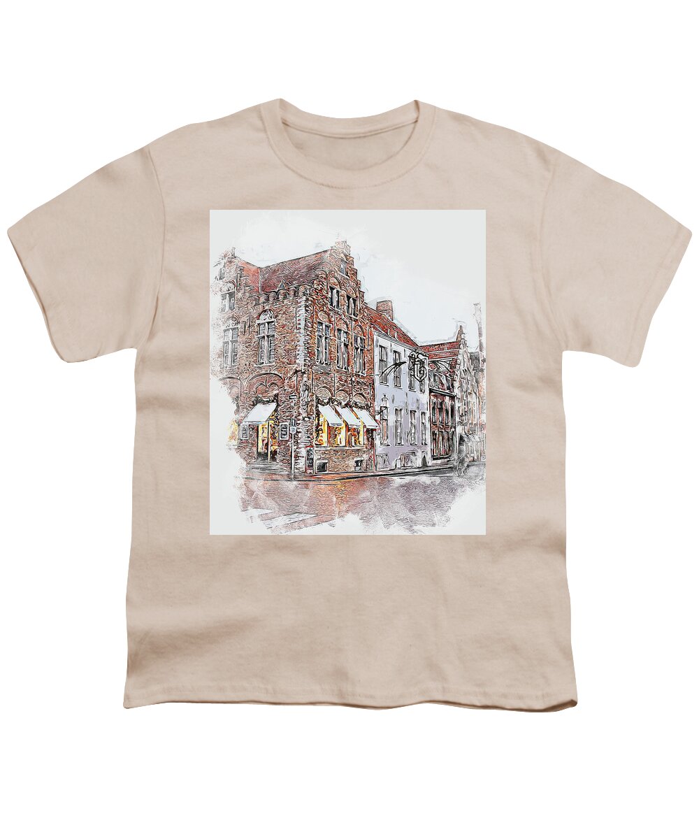 Belgium Youth T-Shirt featuring the painting Bruges, Belgium - 04 by AM FineArtPrints