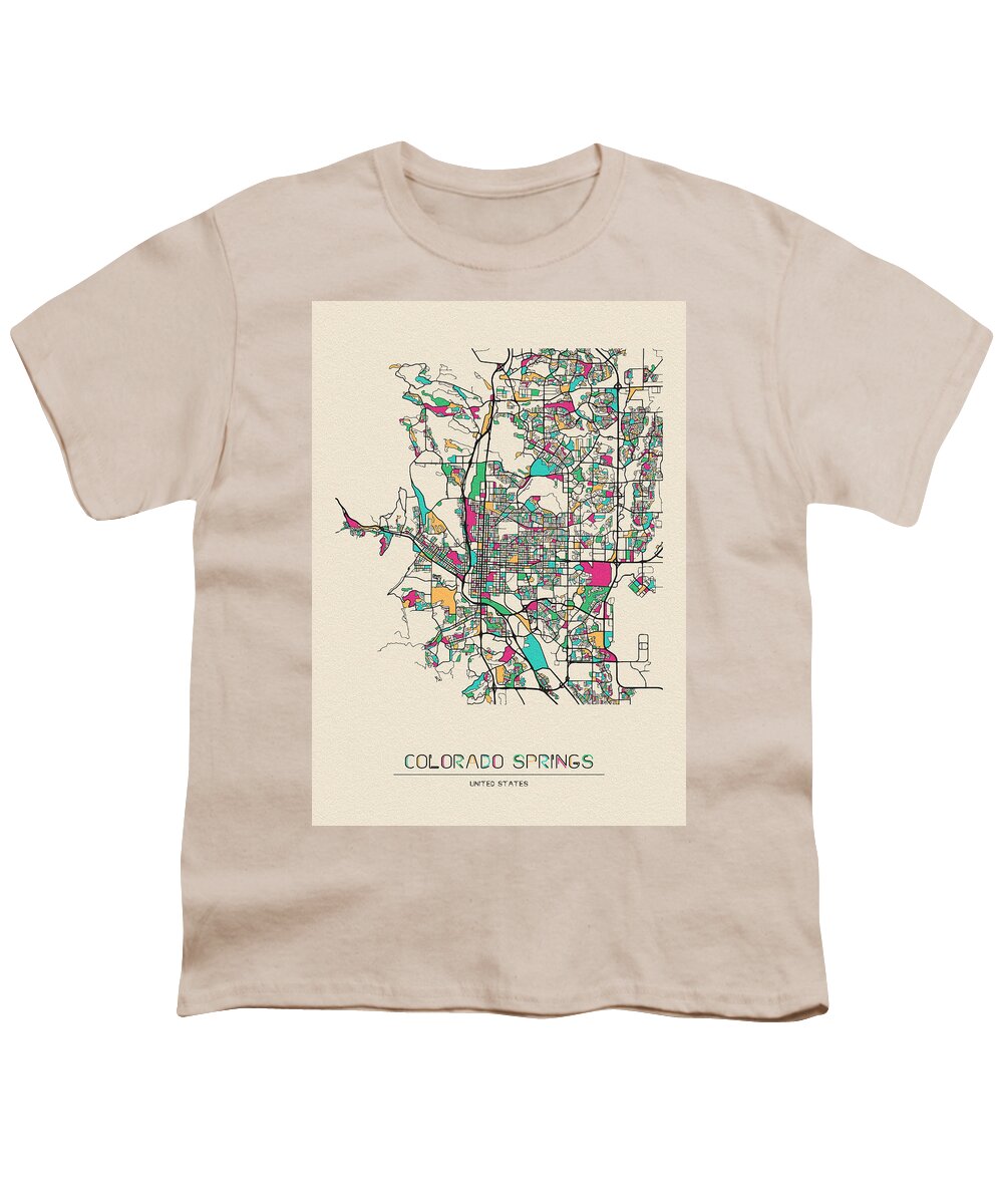 Colorado Springs Youth T-Shirt featuring the digital art Colorado Springs, Colorado City Map by Inspirowl Design