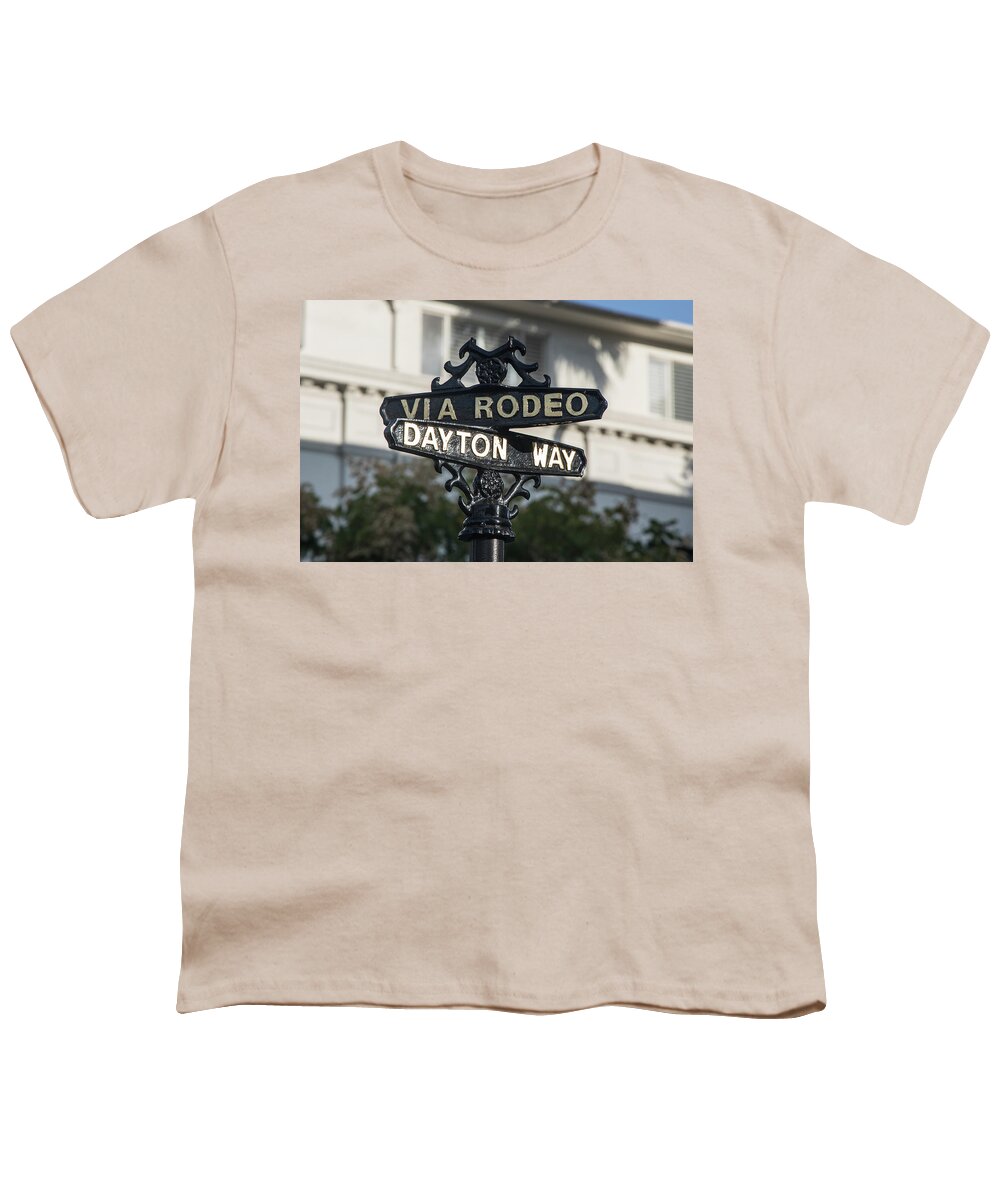 Berverly Hills Youth T-Shirt featuring the photograph Corner of Via Rodeo and Dayton Way by John McGraw