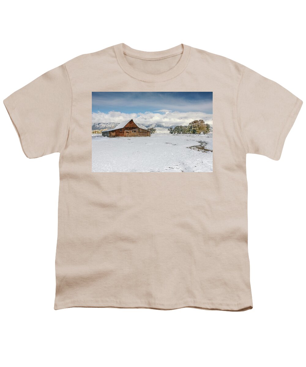 Snow Youth T-Shirt featuring the photograph Early Snow on Mormon Row by Ronnie And Frances Howard