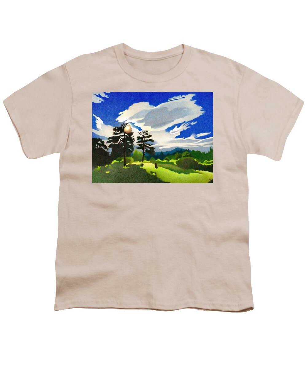 Art Youth T-Shirt featuring the drawing Elk Ridge Twilight by Dan Miller