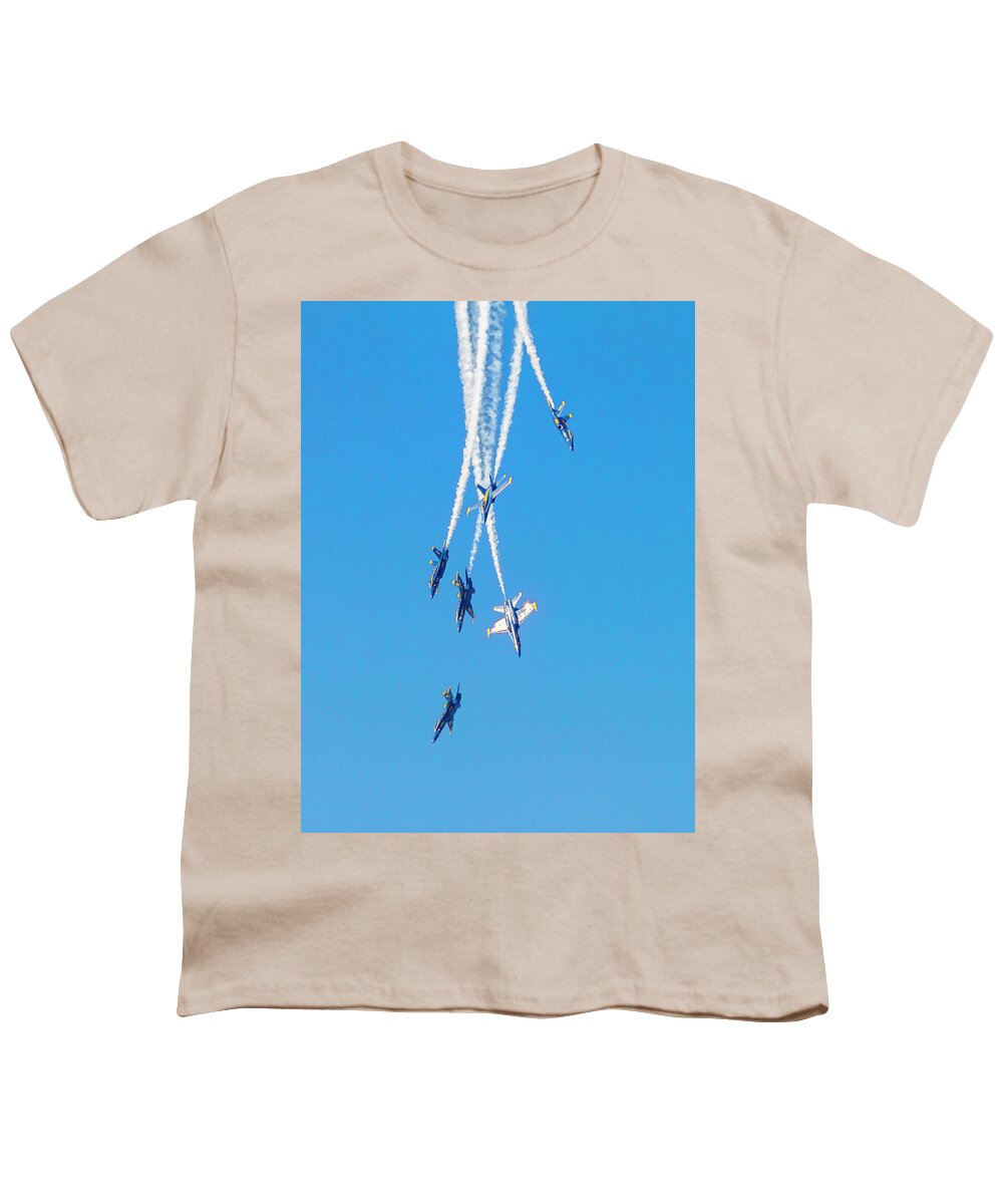 Blue Angels Youth T-Shirt featuring the photograph Falling Blue Angels by Bonnie Follett