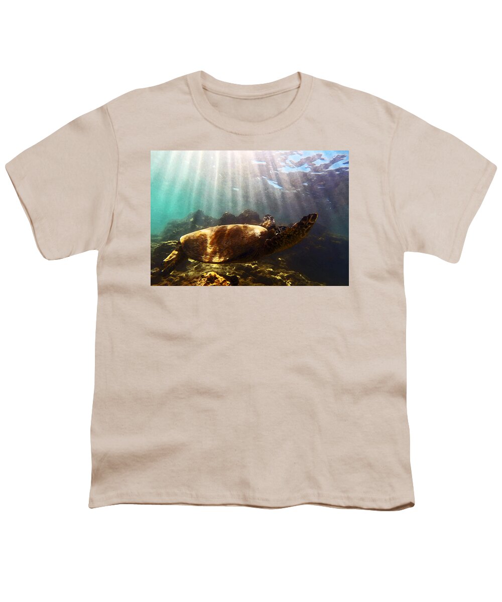 Sea Turtle Youth T-Shirt featuring the photograph Gliding Honu - Paintography by Anthony Jones