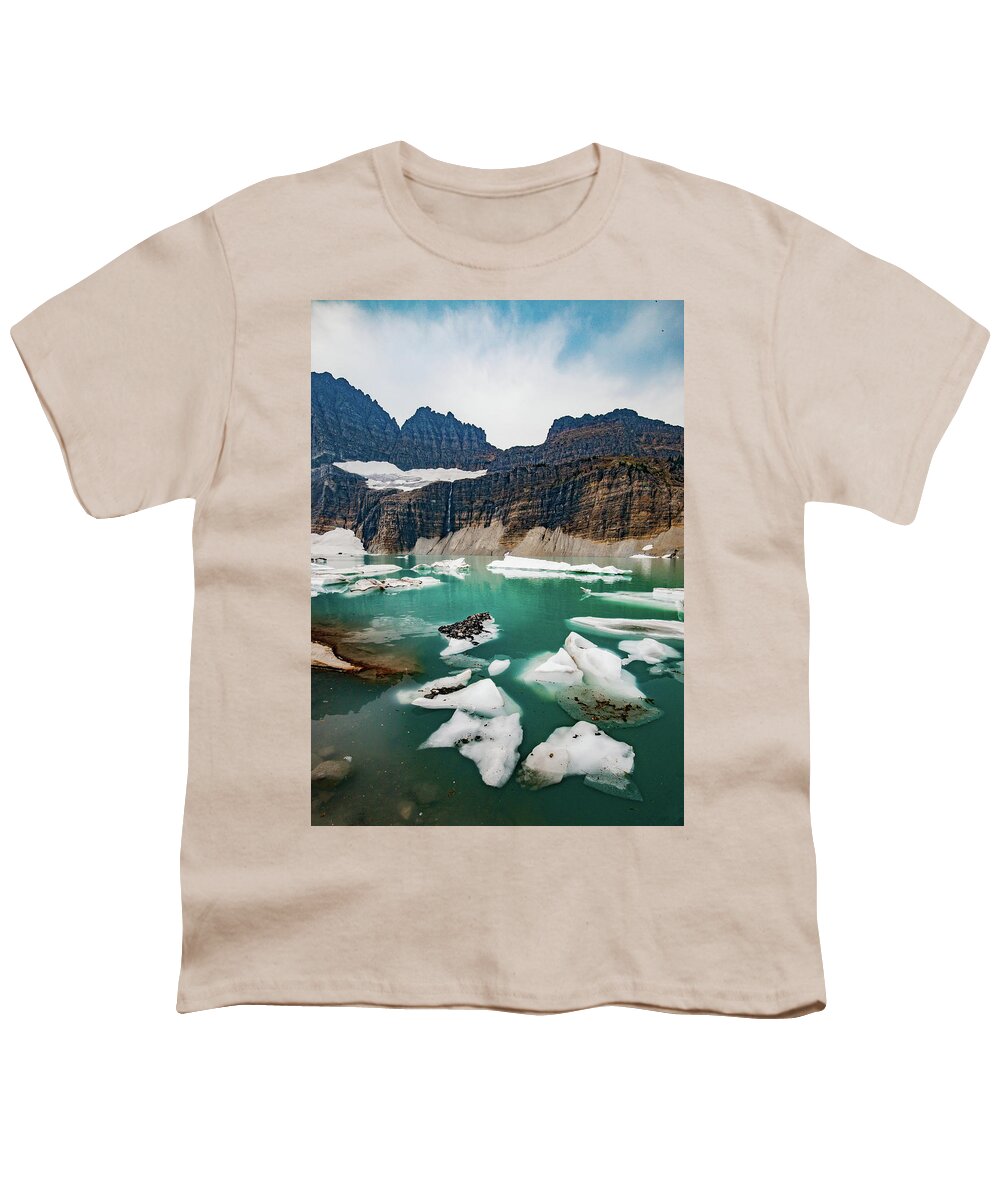 Glacial Lake Youth T-Shirt featuring the photograph Grinnell Glacial Lake at Glacier National Park by Lon Dittrick