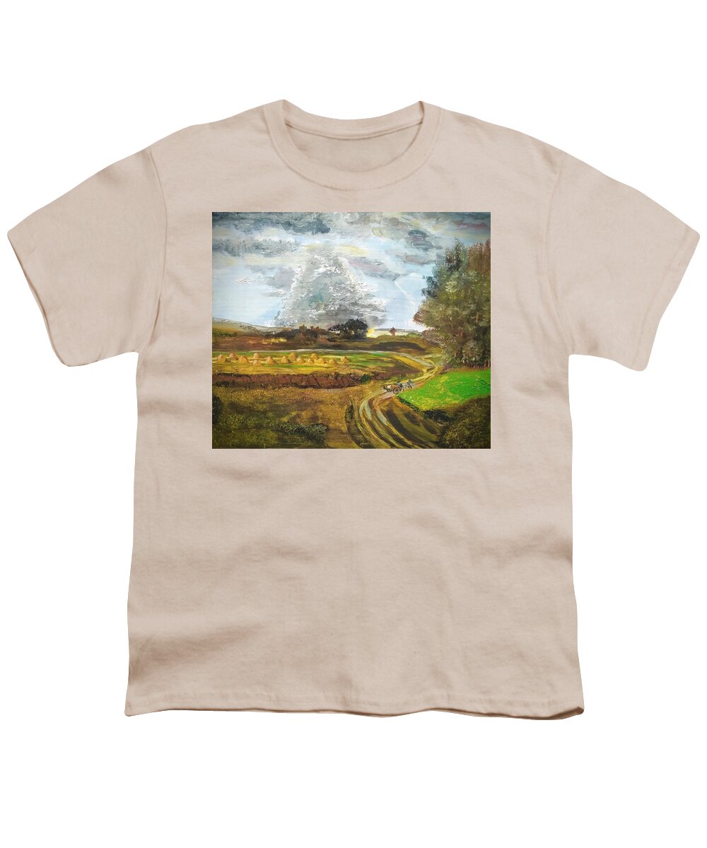 Landscape Youth T-Shirt featuring the painting Haying Time by Mike Benton