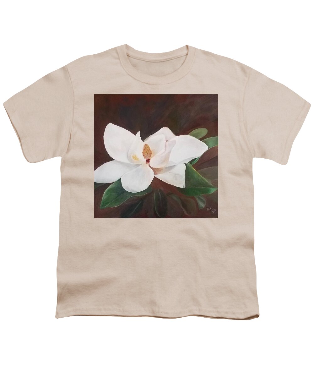 Magnolia Youth T-Shirt featuring the painting Magnolia by Amy Kuenzie