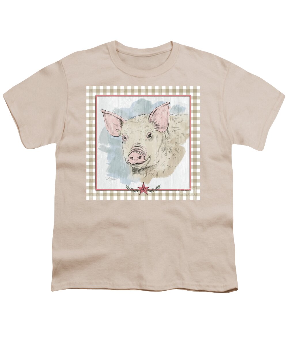 Pig Youth T-Shirt featuring the mixed media Pig Portrait-Farm Animals by Shari Warren
