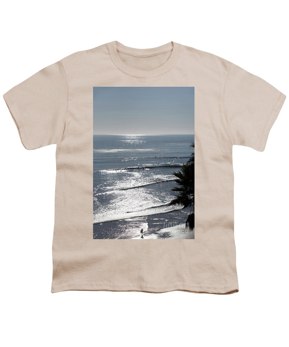 Surfer Art Youth T-Shirt featuring the photograph Silver Surf at Sunset Swami's by Catherine Walters