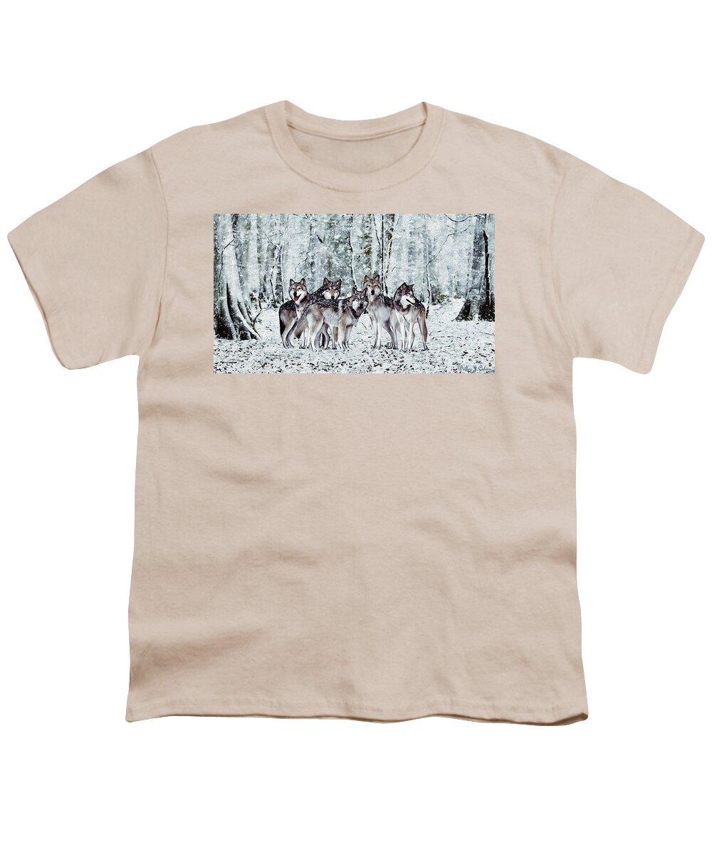 Wolf Youth T-Shirt featuring the digital art Snow Wolfs by Walter Colvin