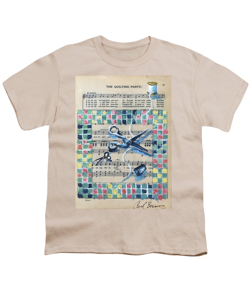 Gouache Youth T-Shirt featuring the painting The Quilting Party by Carol Berning
