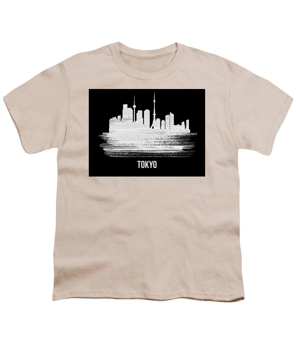 Tokyo Youth T-Shirt featuring the mixed media Tokyo Skyline Brush Stroke White by Naxart Studio