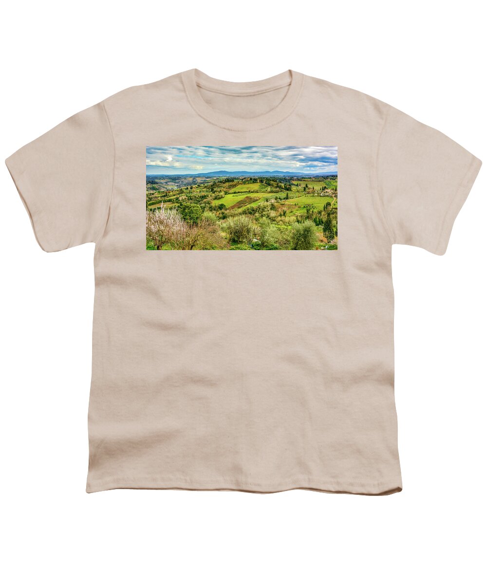 Tuscany Youth T-Shirt featuring the photograph Verdant Tuscan Springtime by Marcy Wielfaert