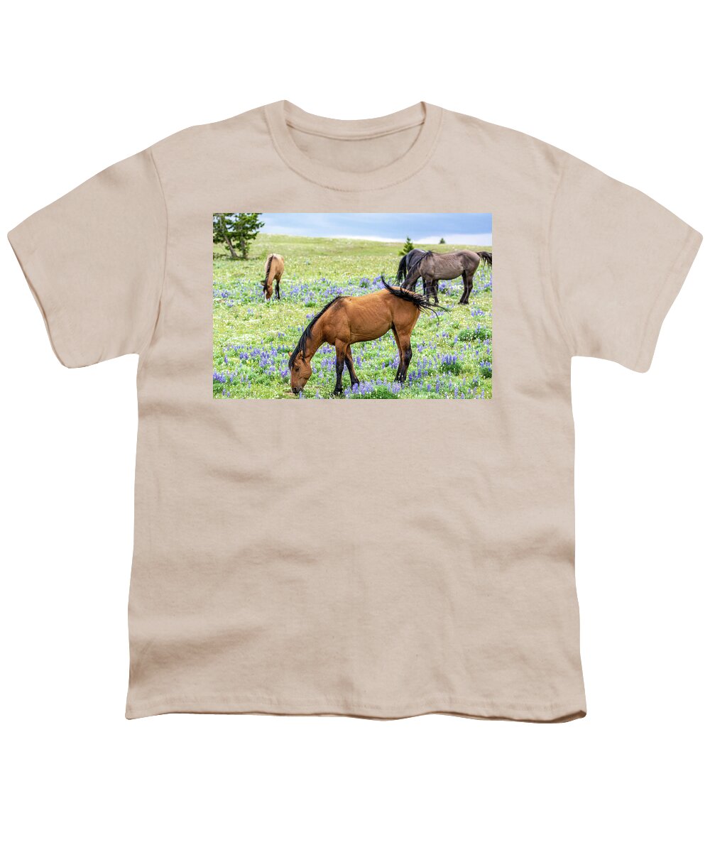 Pryor Mountain Youth T-Shirt featuring the photograph Wild Pryor Mountain Mustangs by Douglas Wielfaert