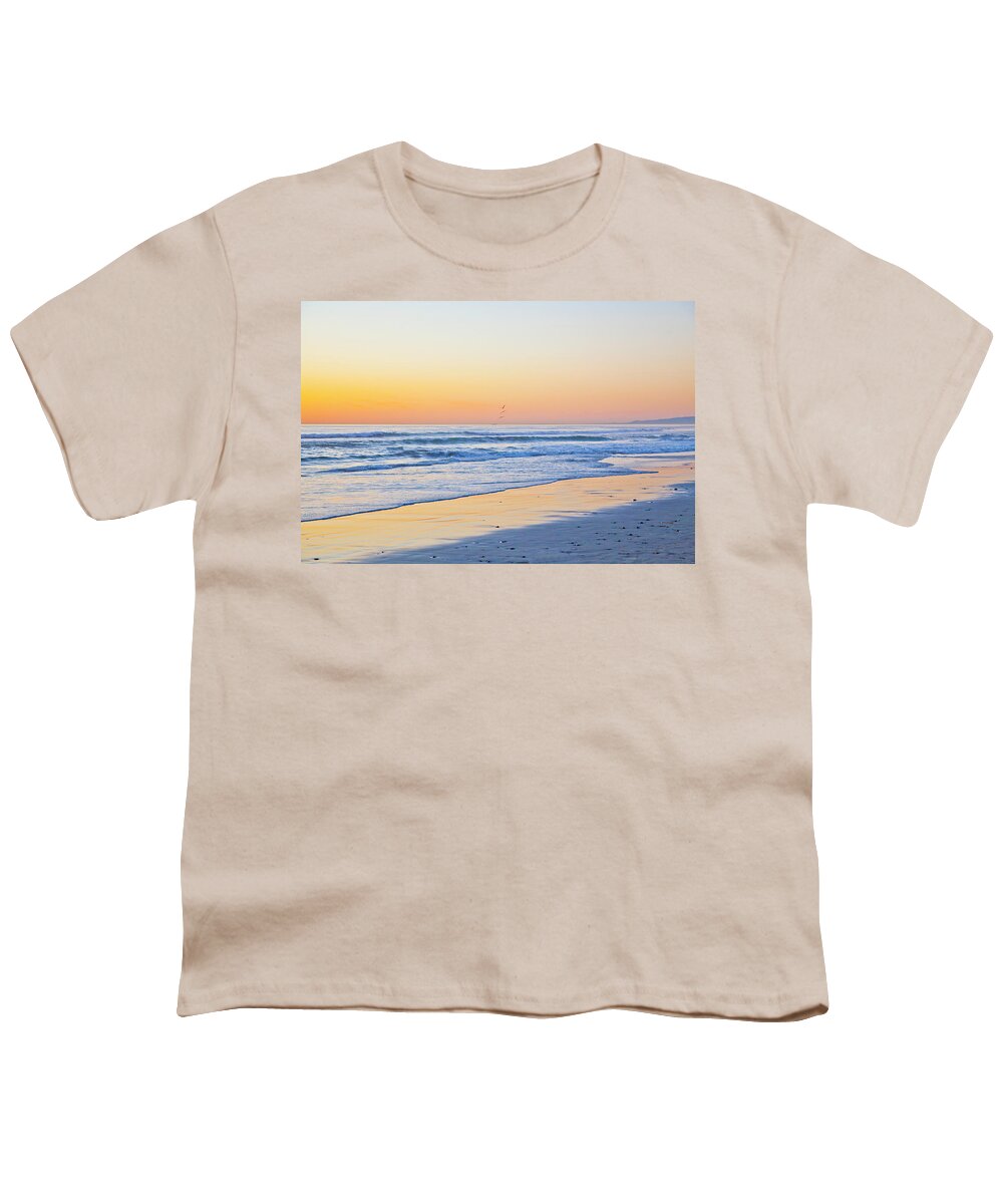 California Beach Youth T-Shirt featuring the photograph Wind n Sea Bird Flight at Sunset by Catherine Walters