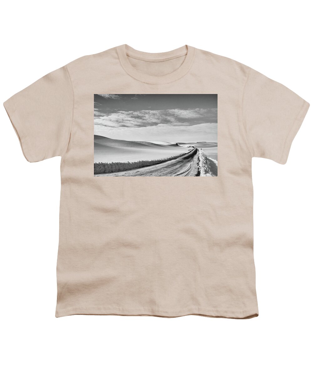 Winter Youth T-Shirt featuring the photograph Winter Country Road Black and White by Tatiana Travelways