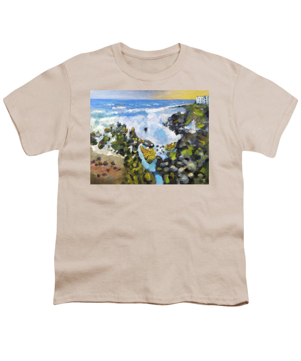 Yachats Youth T-Shirt featuring the painting Yachats Surf by Mike Bergen